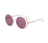 LUYYBDBG Lunettes de Soleil Homme À Cadre Rond en Métal Ajouré Femmes Premium Sense Euroamerican Sunglasses Protection Solaire Voiture-Cadre Doré Golden Light Violet