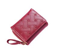 LUYYBDBG Portefeuille Court Brodé Love Zero pour Femmes, Boucle À Fermeture Éclair, Sac Cartes De Grande Capacité, Polyvalent, Mode Simple-Rouge