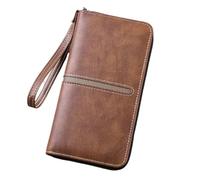 LUYYBDBG Portefeuille Mode Rétro Long À Fermeture Éclair Grande Capacité en Cuir PU Sac Cartes Hommes De Luxe Affaires d'argent Multi-Carte Porte-Monnaie-Marron Clair