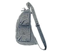 LUYYBDBG Sac Banane De Poitrine en Denim Rétro Décontracté Et Polyvalent pour Femmes, À Bandoulière Personnalisé Sport La Mode Style Japonais Hong Kong, Cyclisme Polyvalent-Bleu