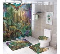 LUYYSKY Ensemble de rideau de douche coloré du milieu du siècle, ensemble de rideau de douche vintage fantaisie de la jungle, chauve-souris, dinosaure, animaux sauvages, ensemble de rideau de douche