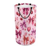 LUYYSKY Panier à linge moderne classique élégant avec nœud polyvalent, nœud vintage du milieu du siècle, fruits cerises, cœur, impression minimaliste, grande capacité, panier de salle de bain avec