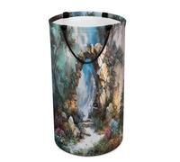 LUYYSKY Panier à linge polyvalent avec porte d'arche vintage et peinture à l'huile, beau milieu du siècle, forêt, jardin, arbre, fleur, grande capacité, panier de salle de bain avec poignée