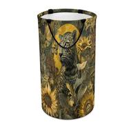 LUYYSKY Panier à linge polyvalent de rangement à l'huile motif guépard abstrait, jardin aquarelle rustique, tournesols, léopard, faune, grande capacité, panier de salle de bain avec poignée