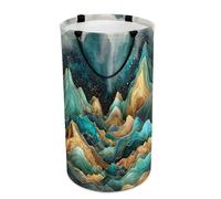 LUYYSKY Panier à linge polyvalent en marbre coloré, moderne, beau, décoratif, abstrait, vert, doré, encre, marbre, grande capacité, panier de salle de bain avec poignée