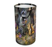 LUYYSKY Panier à linge polyvalent style dessin animé rustique, raton laveur, mignon, vintage, forêt, forêt, écureuil, faune sauvage, grande capacité, panier de salle de bain avec poignée