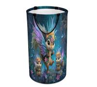 LUYYSKY Panier à vêtements sale pliable en forme d'écureuil mignon, coloré, dessin animé, conte de fées, forêt, fleurs, faune sauvage, panier de rangement portable pour vêtements