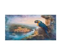 LUYYSKY Serviette de plage absorbante colorée à l'huile pour perroquets, belle côte rustique, île, paysage, faune sauvage, perroquet, serviette de plage en velours sur une face