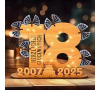 LUZOON 2025 Livre d'or en Bois pour Carte d'anniversaire 18 ansDécoration d'anniversaire en bois Cadeau avec chaîne lumineuse LED et Bougeoir 18 ans Cadeau Panneau de Bois Cadeau Personnalisable