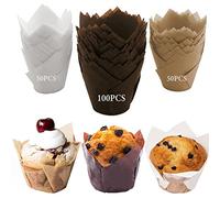 LUZOON Caissette Muffins Papier 200 Pièces, Caissettes Cupcake Tasses de Papier de Cuisson de Tulipe Caissette Muffins Papier Pour Cupcake, Mariage, Anniversaire, Fête (200 Pièces ①)