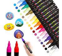 LUZOON Feutre Acrylique, 18 Couleurs Marqueur Peinture Acrylique Feutres Peinture Acryliques Etanche Permanents pour Graffiti Galet,Oeuf,Céramique,Toile,Porcelaine,Bois,Papier Noir