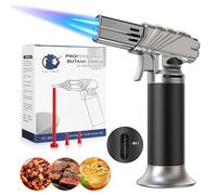 LUZOON Métal Chalumeau de Cuisine, Double Flamme Torche de Cuisine avec Verrou de Continuez et Flamme Ajustable Brûleur pour la Crème Brûlée,Cuisson,Barbecue,Camping,DIY(Butane Non Inclus)Argent, Noir