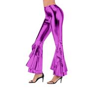 LUZOUCHE Pantalon évasé brillant métallisé brillant pour femme - Legging années 70 - Pantalon évasé - Taille haute - Pantalon long - Look mouillé - Pantalon de danse stretch - Pour fête, discothèque,
