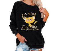 LuzoyaoLZY Ça va, Je Vais Bien, Tout va Bien Sweat-Shirt Vintage Graphique avec Chat pour Femmes, col Rond, Manches Longues, Pull d'automne