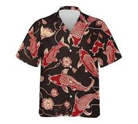 LuzoyaoLZY Chemise hawaïenne à Manches Courtes pour Homme imprimé Floral 3D Carpe koï Chemisier Aloha pour l'extérieur et la Ville
