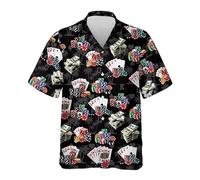 LuzoyaoLZY Chemise hawaïenne imprimée 3D Casino Poker Skull pour Hommes/Femmes Chemise Tropicale Aloha boutonnée pour Les fêtes et Les Vacances