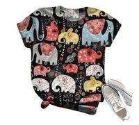 LuzoyaoLZY T-Shirt imprimé éléphant d’été pour Femmes Éléphant Mignon T-Shirts Graphiques 3D à Manches Courtes Col en O Hauts à Enfiler