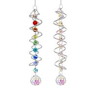 Luzoybo Deux Attrape-soleils Spirales à Billes de Cristal Arc-en-Ciel avec Perles des Sept Chakras, pour décoration de Jardin ou d'intérieur (2PCS)