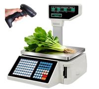 Luzphened Balance de Pression d'étiquettes,Balance de Caisse enregistreuse, balances d'impression d'étiquettes, Balance de calcul des Prix, Affichage Double Face, pour Supermarché Machine+Gun