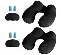 LUZWAY Oreiller de Voyage Gonflable avec Double Vanne,Coussin de Cou Gonflable de Velours Doux et Housse Lavable avec Bouchon d'oreille et Masque pour Les Yeux