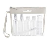 LUZWAY Trousse de Toilette Transparente + 8 Bouteilles Vides (Max.100ml) pour Voyage en Avion, Kit Cosmétique pour Bagages à Main, Sac pour Hommes et Femmes