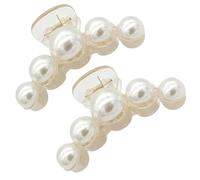 LV Global Lot de 2 pinces à cheveux en plastique de style coréen de 7 cm avec grosses perles blanches - Pinces à cheveux - Pinces à cheveux de taille L - Accessoires pour femme - Pince de coiffure