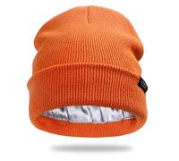 Lvaiz Hats Bonnet d'hiver doublé de Satin pour Femme, Bonnet Unisexe en Coton tricoté avec Doublure Soyeuse, Orange, Taille Unique