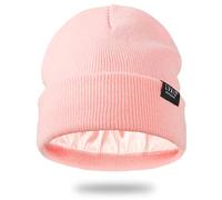 Lvaiz Hats Bonnet d'hiver doublé de Satin pour Femme, Bonnet Unisexe en Coton tricoté avec Doublure Soyeuse, Rose, Taille Unique