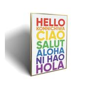 Lvalogy Hello in Different Languages Rainbow Stacked Print Framed Art Mural | Cadre PS, châssis bois massif, toile imprimée, déco salon/chambre12x18inch