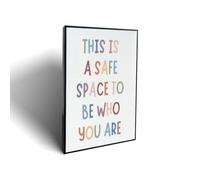 Lvalogy Safe Space Multicolor Stacked Text Art Mural sur Toile Encadrée | Cadre PS, châssis bois massif, toile imprimée, déco salon/chambre12x18inch