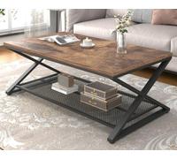 LVB Table Basse 120X60X45Cm Rectangulaire Métal Rangement Brun Rustique | Table Basse Salon Métal Rangement Caché Stable Salon Séjour Déco Industriel Aménagement Intérieur Pratique Logement Quotidien