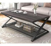 LVB Table Basse 120X60X45Cm Rectangulaire Métal Rangement Chêne Foncé | Table Basse Salon Métal Rangement Caché Stable Salon Séjour Déco Industriel Aménagement Intérieur Pratique Logement Quotidien