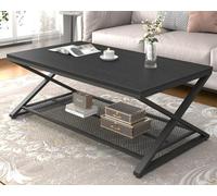LVB Table Basse 120X60X45Cm Rectangulaire Métal Rangement Chêne Noir | Table Basse Salon Métal Rangement Caché Stable Salon Séjour Déco Industriel Aménagement Intérieur Pratique Logement Quotidien
