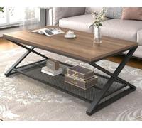 LVB Table Basse 120X60X45Cm Rectangulaire Métal Rangement Chêne Rustique | Table Basse Salon Métal Rangement Caché Stable Salon Séjour Déco Industriel Aménagement Intérieur Pratique Logement Quotidien