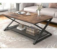 LVB Table Basse Rectangulaire 100x60x45 cm Table de Salon avec Espace de Rrangement Meubles de Salon Table Basse en Bois et Métal Design Moderne Marron Rustique