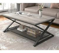 LVB Table Basse Rectangulaire 100x60x45 cm Table de Salon avec Espace de Rrangement Meubles de Salon Table Basse en Bois et Métal Design Moderne Gris