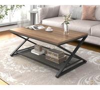 LVB Table Basse Rectangulaire 100x60x45 cm Table de Salon avec Espace de Rrangement Meubles de Salon Table Basse en Bois et Métal Design Moderne Rustique Claire