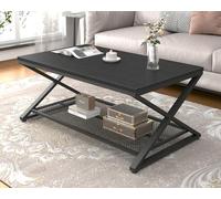 LVB Table Basse Rectangulaire 100x60x45 cm Table de Salon avec Espace de Rrangement Meubles de Salon Table Basse en Bois et Métal Design Moderne Noir