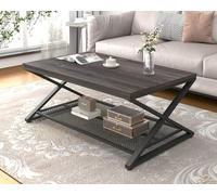 LVB Table Basse Rectangulaire 100x60x45 cm Table de Salon avec Espace de Rrangement Meubles de Salon Table Basse en Bois et Métal Design Moderne Foncé