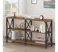 LVB Table console en bois rustique à 3 niveaux derrière le canapé, table d'entrée industrielle en métal avec étagère de rangement, table d'entrée en bois de ferme pour entrée et salon, marron rustique