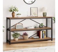 LVB Table de canapé console industrielle en bois et métal pour entrée, table d'entrée rustique à 3 niveaux avec étagère de rangement ouverte derrière le canapé pour la maison, le salon, chêne