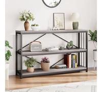 LVB Table d'entrée de ferme, table console en bois métallique pour couloir, table basse rustique industrielle avec étagère de rangement à 3 niveaux, table d'entrée moderne pour foyer avant maison