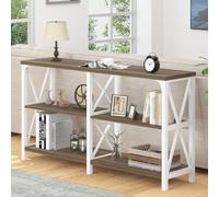 LVB Table d'entrée de ferme, table de canapé en bois industriel avec étagère de rangement, tables console moderne derrière le canapé pour salon, table d'entrée en bois pour entrée d'entrée, chêne