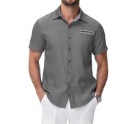 LVCBL Chemise à manches courtes en jean pour homme - Style cowboy - Coupe moderne - Avec col Kent à carreaux, gris, 3XL