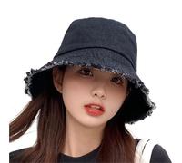 LVCHAO Chapeau De Protection Chapeau en Jean, Chapeau de pêcheur for Femme, Chapeau de Protection Solaire, Version Tendance, Polyvalent Chapeau Boonie pour La Pêche, La Marche Et La Rand(Black)