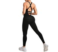 LVCHAO Combinaisons de Yoga Nues Une pièce for Femmes, Barboteuse d'entraînement de Yoga Une pièce sans Couture Convient pour Jogging Gym Pilates(Black,M)