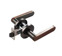 LVCHAO Poignée de porte privée, levier en bois noyer, Nickel noir brossé mat, serrure Passage for chambre à coucher et salle bains, sans clé Pour Portes Intérieures