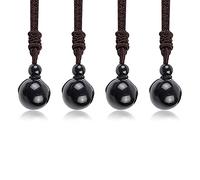 Lvcky Lot de 4 colliers en obsidienne naturelle avec 2 perles arc-en-ciel, collier de bénédiction, porte-bonheur, Noir 16 mm