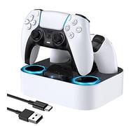 LVFAN Station de Charge Double pour manettes PS5 | Station de charge rapide avec protection intelligente, compatible avec les manettes DualSense et DualSense Edge, blanc