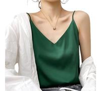 LVFU Caraco en Soie pour Femme, Haut à Bretelles Spaghetti à col en V, Chemise d'affaires Ample à col Sexy ， Spectacle Parfait du Cou Sexy (F,XL)